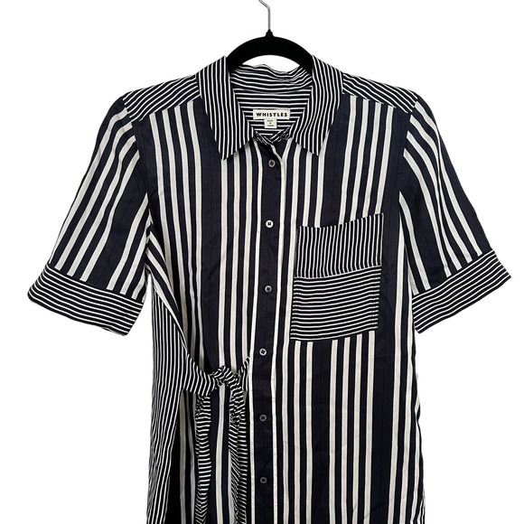 Whistles Blue & White Striped Button Front Midi Shirt Dress Size 4 - Picture 3 of 7